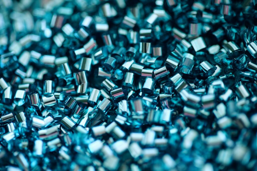 Shaped teal pellets in close-up